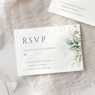Elegant Eukalyptus Blätter Grüne Goldhochzeit RSVP Karte