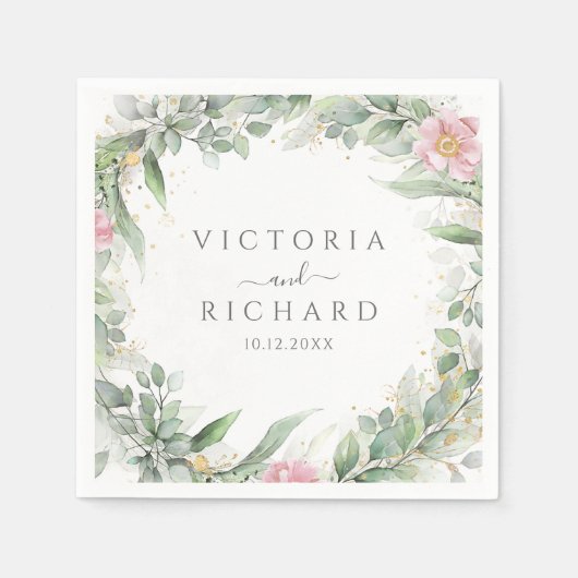 Elegant Eukalyptus Blätter Grüne Goldhochzeit Serviette (Vorderseite)