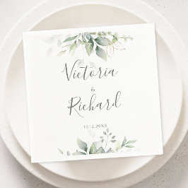 Elegant Eukalyptus Blätter Grüne Goldhochzeit Serviette