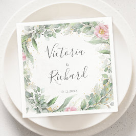 Elegant Eukalyptus Blätter Grüne Goldhochzeit Serviette