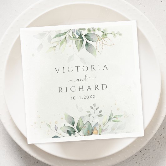 Elegant Eukalyptus Blätter Grüne Goldhochzeit Serviette