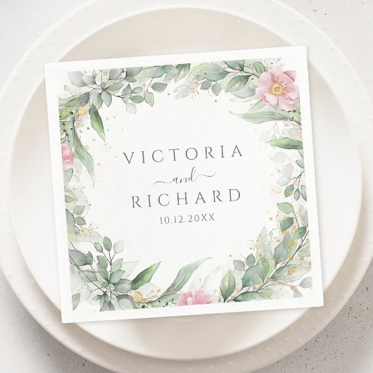 Elegant Eukalyptus Blätter Grüne Goldhochzeit Serviette