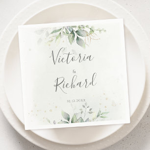 Elegant Eukalyptus Blätter Grüne Goldhochzeit Serviette