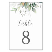 Elegant Eukalyptus Blätter Grüne Goldhochzeit Tischnummer (Rückseite)