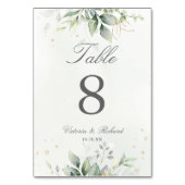 Elegant Eukalyptus Blätter Grüne Goldhochzeit Tischnummer (Rückseite)