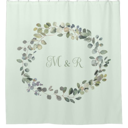 Elegant Eukalyptus Botanical Greenerity Monogram Duschvorhang (Vorderseite)