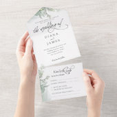Elegant Eukalyptus Calligraphy Wedding All In One Einladung (Abreißen)