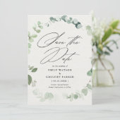Elegant Eukalyptus Calligraphy Wedding Save The Date (Stehend Vorderseite)