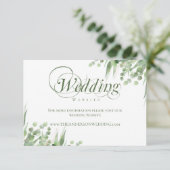 Elegant Eukalyptus Calligraphy Wedding Website Begleitkarte (Stehend Vorderseite)