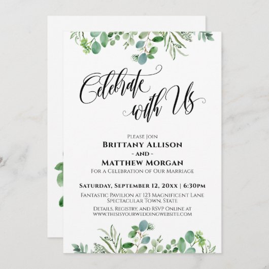 Elegant Eukalyptus Celebrate mit US Wedding Party Einladung (Vorne/Hinten)