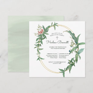 Elegant Eukalyptus Christening oder Taufe Einladung