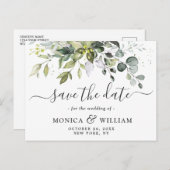 Elegant Eukalyptus Floral Wedding Save the Date Ankündigungspostkarte (Vorne/Hinten)