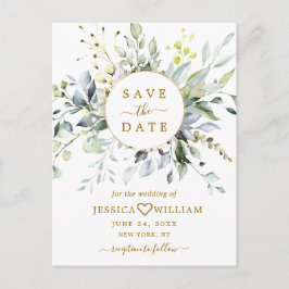 Elegant Eukalyptus Floral Wedding Save the Date Ankündigungspostkarte