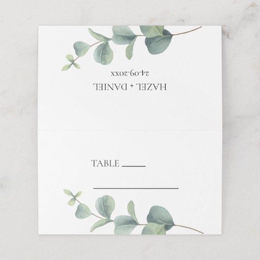 Elegant Eukalyptus Folded Wedding Platzkarte (Außenseite Aufgefaltet)