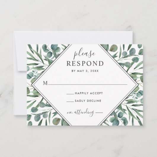 Elegant Eukalyptus Geometric Greenerity Wedding RSVP Karte (Vorderseite)