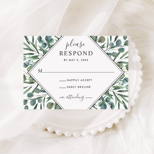Elegant Eukalyptus Geometric Greenerity Wedding RSVP Karte