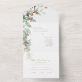 Elegant Eukalyptus & Gold Beide Eltern Hochzeiten All In One Einladung (Innen Boden)