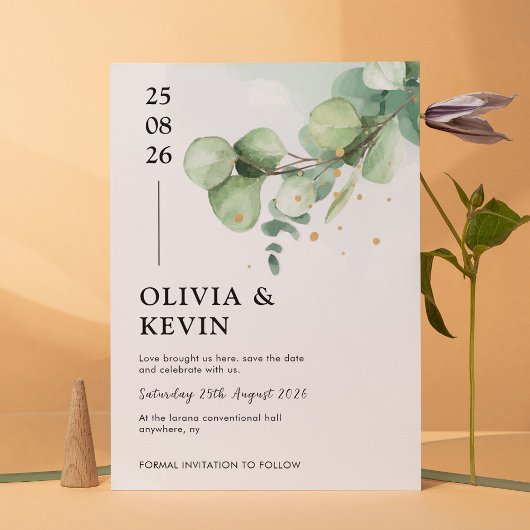 Elegant Eukalyptus & Gold - Chic Greenerity Weddin Save The Date