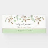 Elegant Eukalyptus Green Gold Names Datum Hochzeit Banner (Horizontal)