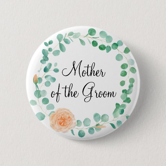 Elegant Eukalyptus Green Peach Mother of the Groom Button (Vorderseite)