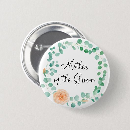 Elegant Eukalyptus Green Peach Mother of the Groom Button (Vorne & Hinten)