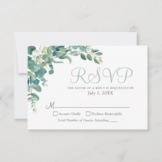 Elegant Eukalyptus Greenerenerity Blätter Wedding RSVP Karte (Vorderseite)