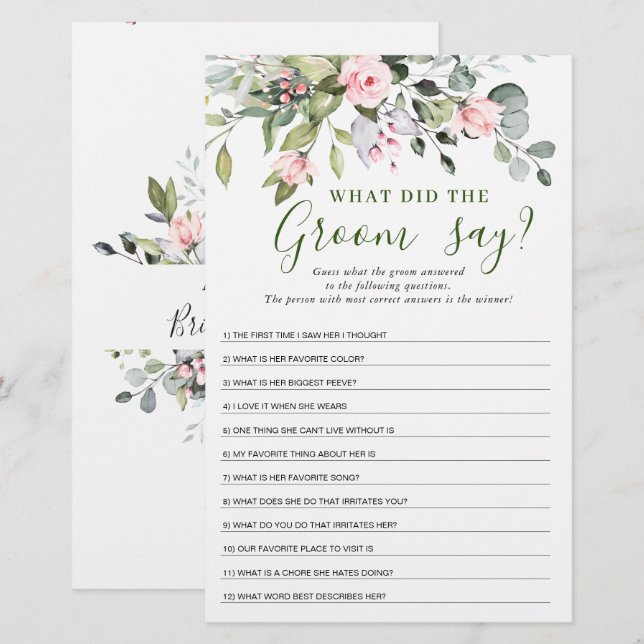 Elegant Eukalyptus Greenerity Brautparty Game (Vorne/Hinten)
