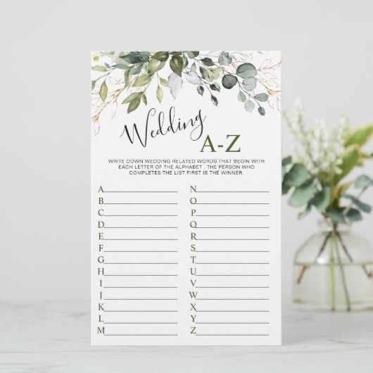 Elegant Eukalyptus Greenerity Brautparty Game (Stehend Vorderseite)