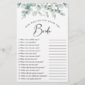 Elegant Eukalyptus Greenerity Brautparty Game (Vorderseite)