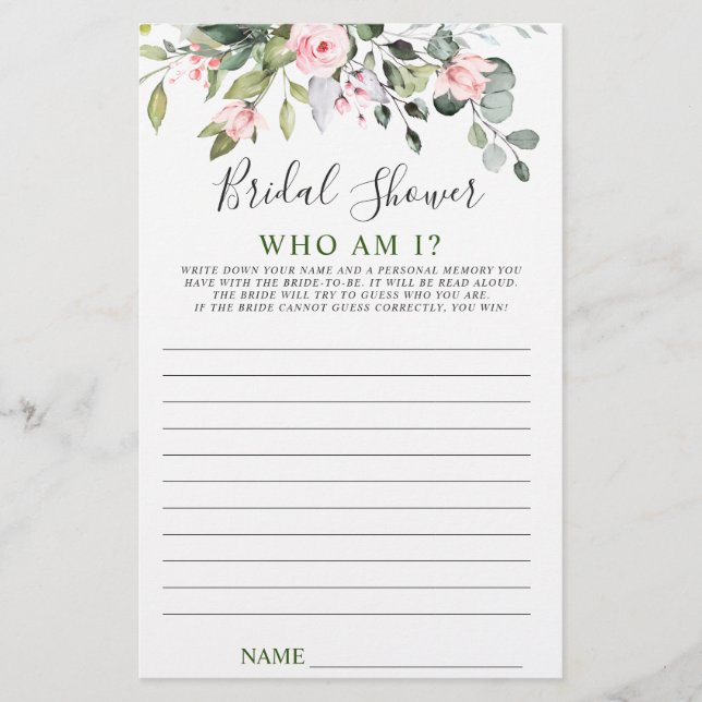 Elegant Eukalyptus Greenerity Brautparty Game (Vorderseite)