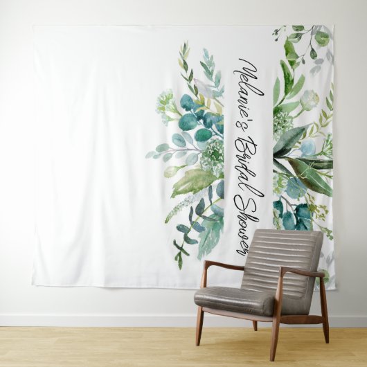 Elegant Eukalyptus Greenerity Brautparty Hintergru Wandteppich (Beispiel (Horizontal))