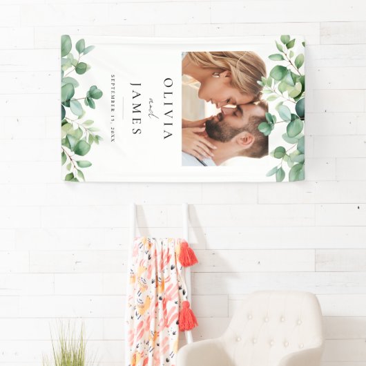 Elegant Eukalyptus Greenerity Foto Wedding Welcome Banner (Insitu)