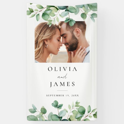 Elegant Eukalyptus Greenerity Foto Wedding Welcome Banner (Vertikal)