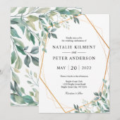 Elegant Eukalyptus Greenerity Gold Frame Wedding Einladung (Vorne/Hinten)
