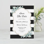 Elegant Eukalyptus Greenerity Schwarz-weiß Wedding Save The Date (Stehend Vorderseite)