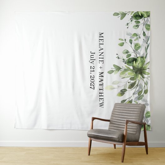 Elegant Eukalyptus Greenerity Wedding Backdrop Wandteppich (Beispiel (Horizontal))