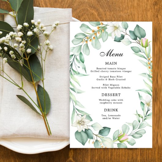 Elegant Eukalyptus Greenerity Wedding Dinner Menu
