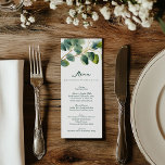 Elegant Eukalyptus Greenerity Wedding Menu Card Menükarte<br><div class="desc">Beeindrucken Sie Ihren Gast mit dieser eleganten Hochzeitskarte, mit einem üppigen Eukalyptuszweig und zarten grünen Blätter, die in sanften Aquarellen kunstvoll illustriert sind. Das botanische Design bringt eine frische und natürliche Touch zu Ihrem Empfang Tisch, die den Charme eines Garten inspiriert Feiern. Die minimale und dennoch raffinierte Gestaltung hebt die...</div>