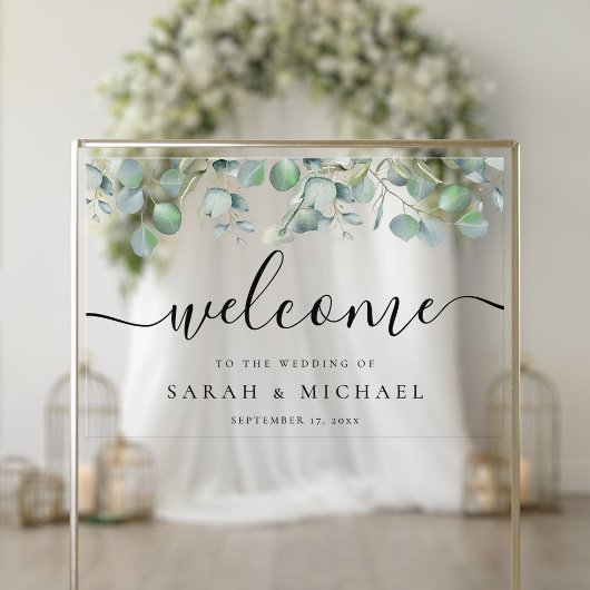 Elegant Eukalyptus Greenerity Wedding Welcome Acrylschild