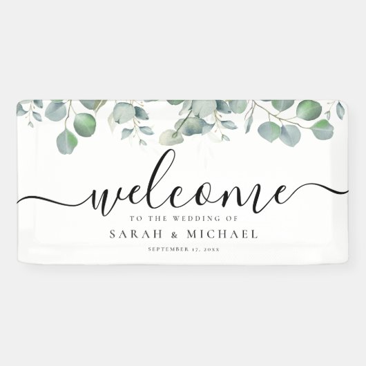 Elegant Eukalyptus Greenerity Wedding Welcome Banner (Horizontal)