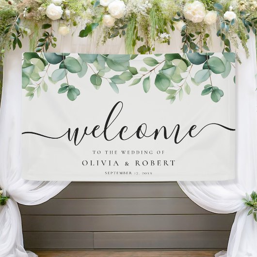 Elegant Eukalyptus Greenerity Wedding Welcome Banner