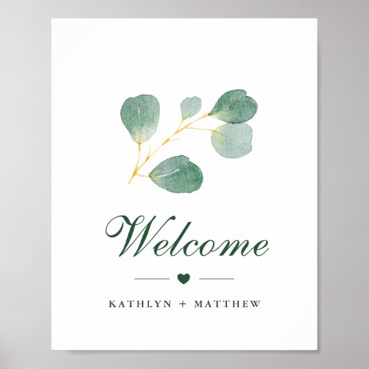 Elegant Eukalyptus Greenerity Wedding Welcome Poster (Vorne)