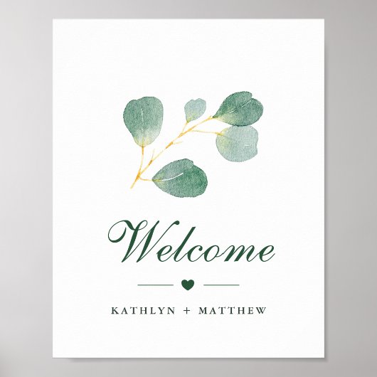 Elegant Eukalyptus Greenerity Wedding Welcome Poster