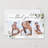 Elegant Eukalyptus Greenery 3 FOTO Wedding Dankeskarte (Vorderseite)
