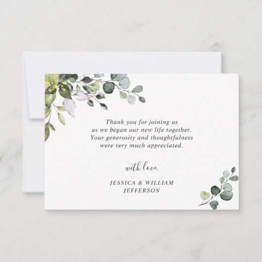 Elegant Eukalyptus Greenery 3 FOTO Wedding Dankeskarte (Rückseite)