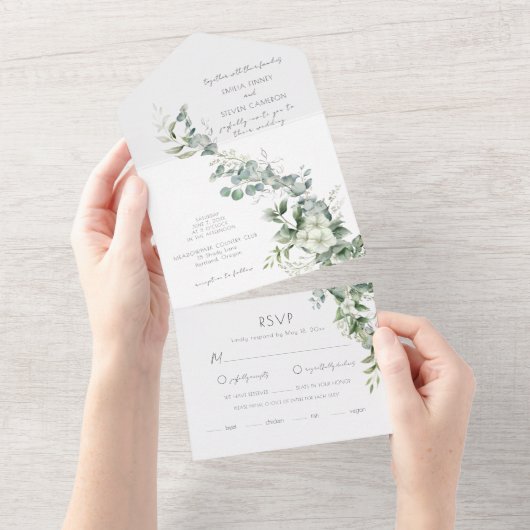 Elegant Eukalyptus Greenery All In One Einladung (Abreißtisch)