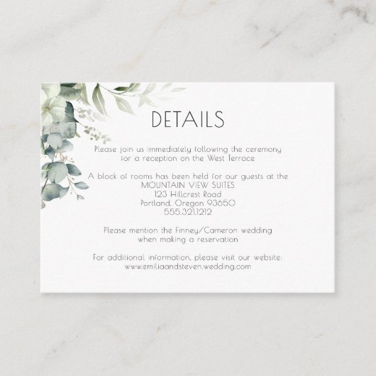 Elegant Eukalyptus Greenery Begleitkarte (Vorderseite)