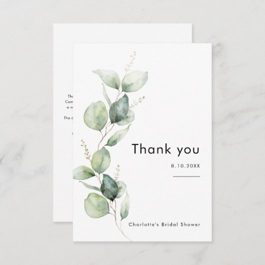 Elegant Eukalyptus Greenery Brautparty Dankeskarte (Vorne/Hinten)