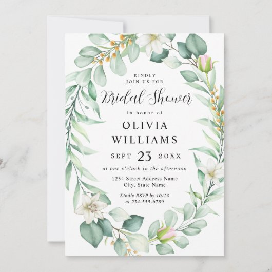 Elegant Eukalyptus Greenery Brautparty Einladung (Vorderseite)