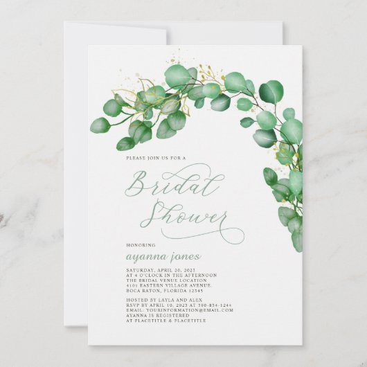 Elegant Eukalyptus Greenery Brautparty Einladung (Vorderseite)